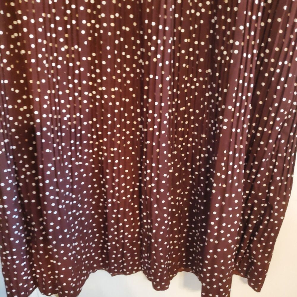 Simlu Brown Polka Dot Pleated Midi Skirt Elastic Waist L Boho Preppy Retro - Picture 11 of 11